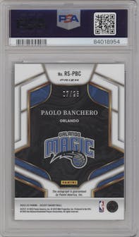 Paolo Banchero from the 2022-23 Panini Select set featuring a Tie-Dye Prizm parallel graded by PSA and given an overall grade of 9.
