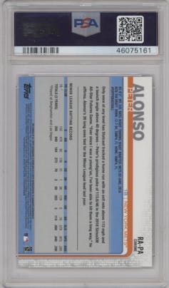 Peter Alonso from the 2019 Topps Chrome set graded by PSA and given an overall grade of 10.