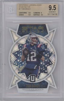 Tom Brady from the 2019 Panini Unparalleled set graded by Beckett and given an overall grade of 9.5.