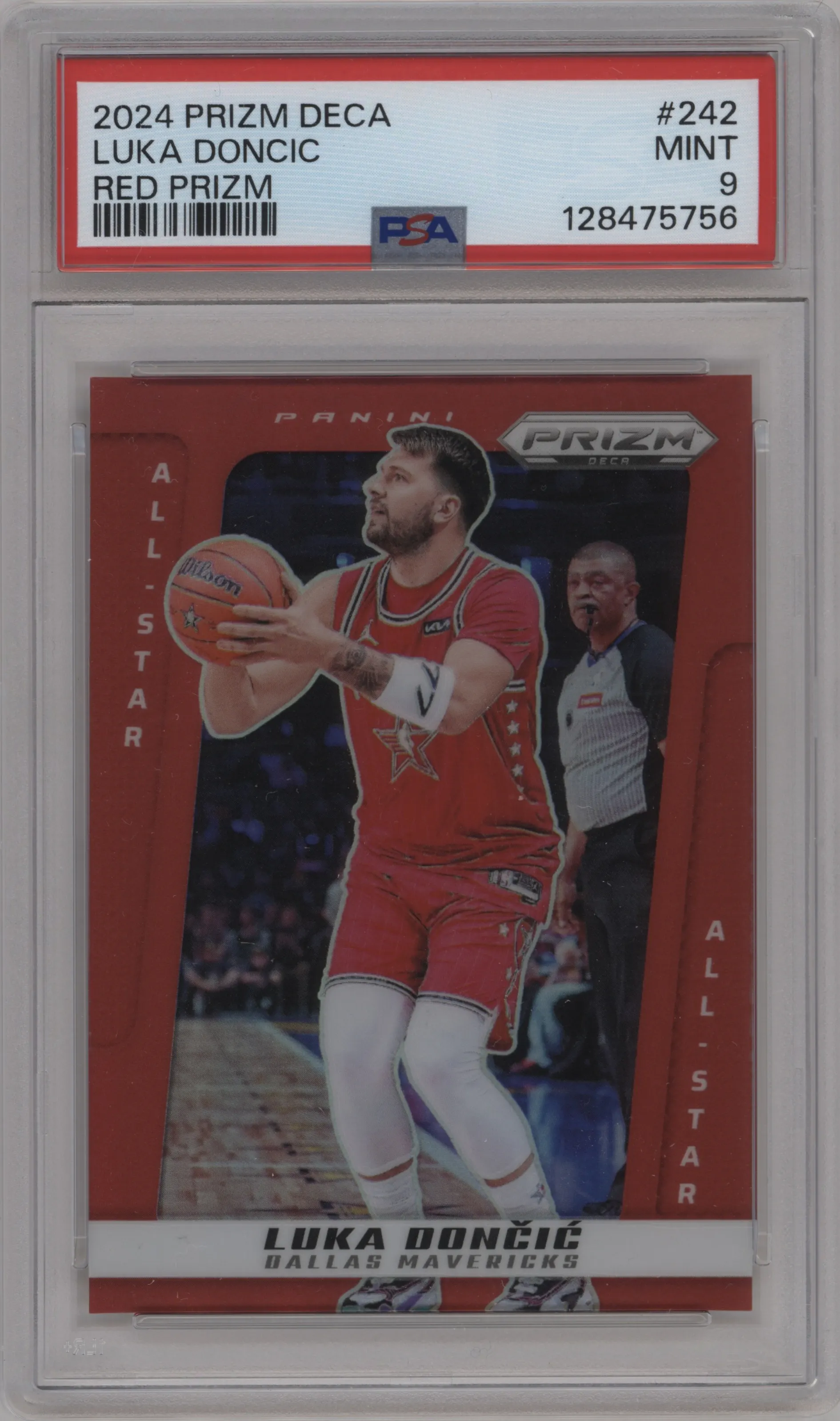 2024 Panini Prizm Deca Luka Doncic Red Prizm #242 PSA 9