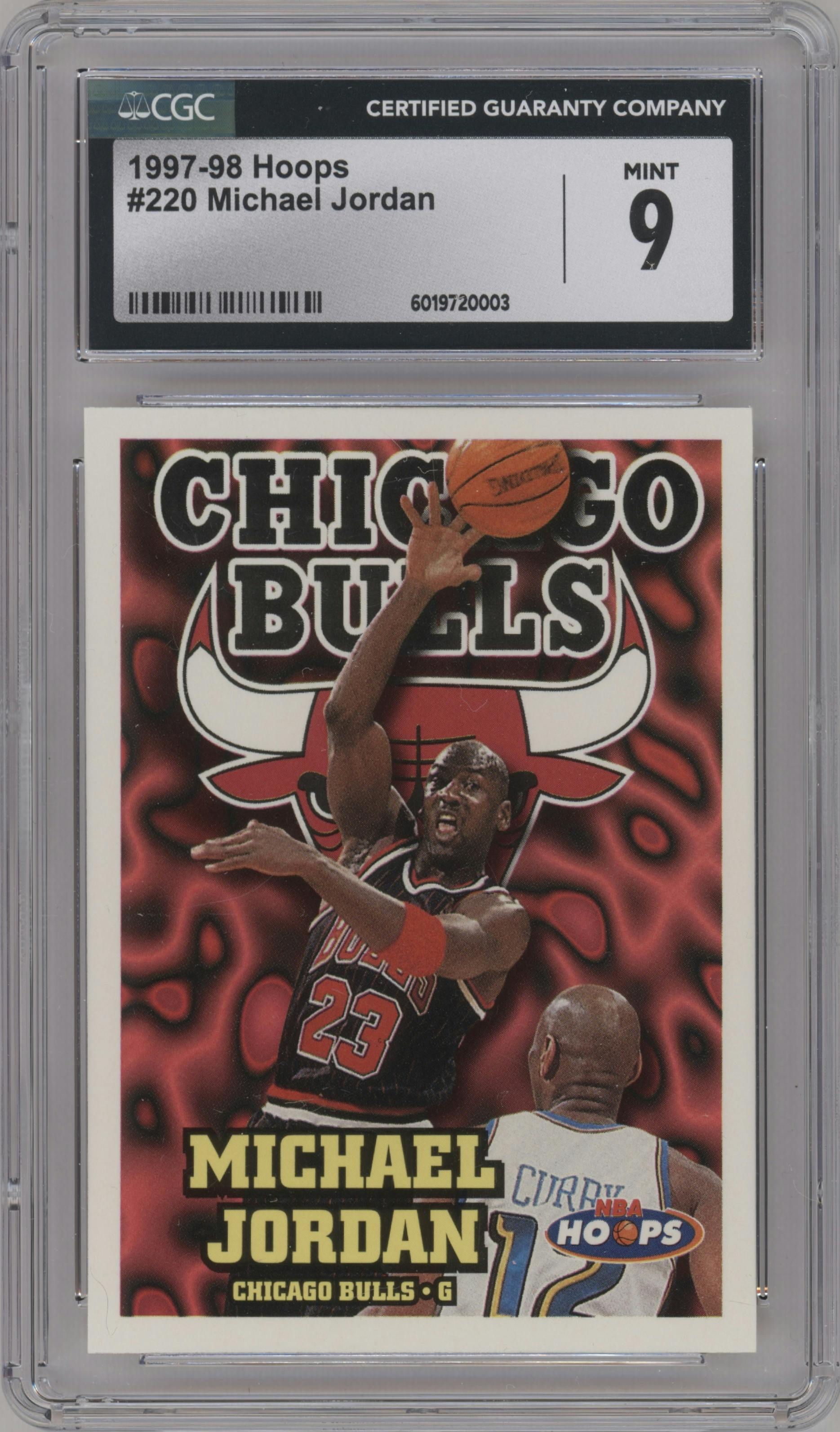Michael Jordan  from the 1997-98 NBA Hoops set graded by CSG and given an overall grade of 9.