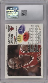 Michael Jordan  from the 1997-98 NBA Hoops set graded by CSG and given an overall grade of 9.
