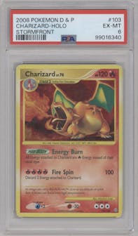 Charizard from the 2008 Pokemon D&P set graded by PSA and given an overall grade of 6.