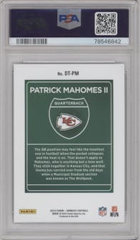 Patrick Mahomes II from the 2022 Panini Donruss set graded by PSA and given an overall grade of 9.