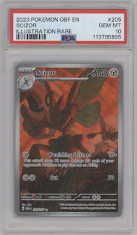 Scizor from the 2023 Pokemon SV set graded by PSA and given an overall grade of 10.