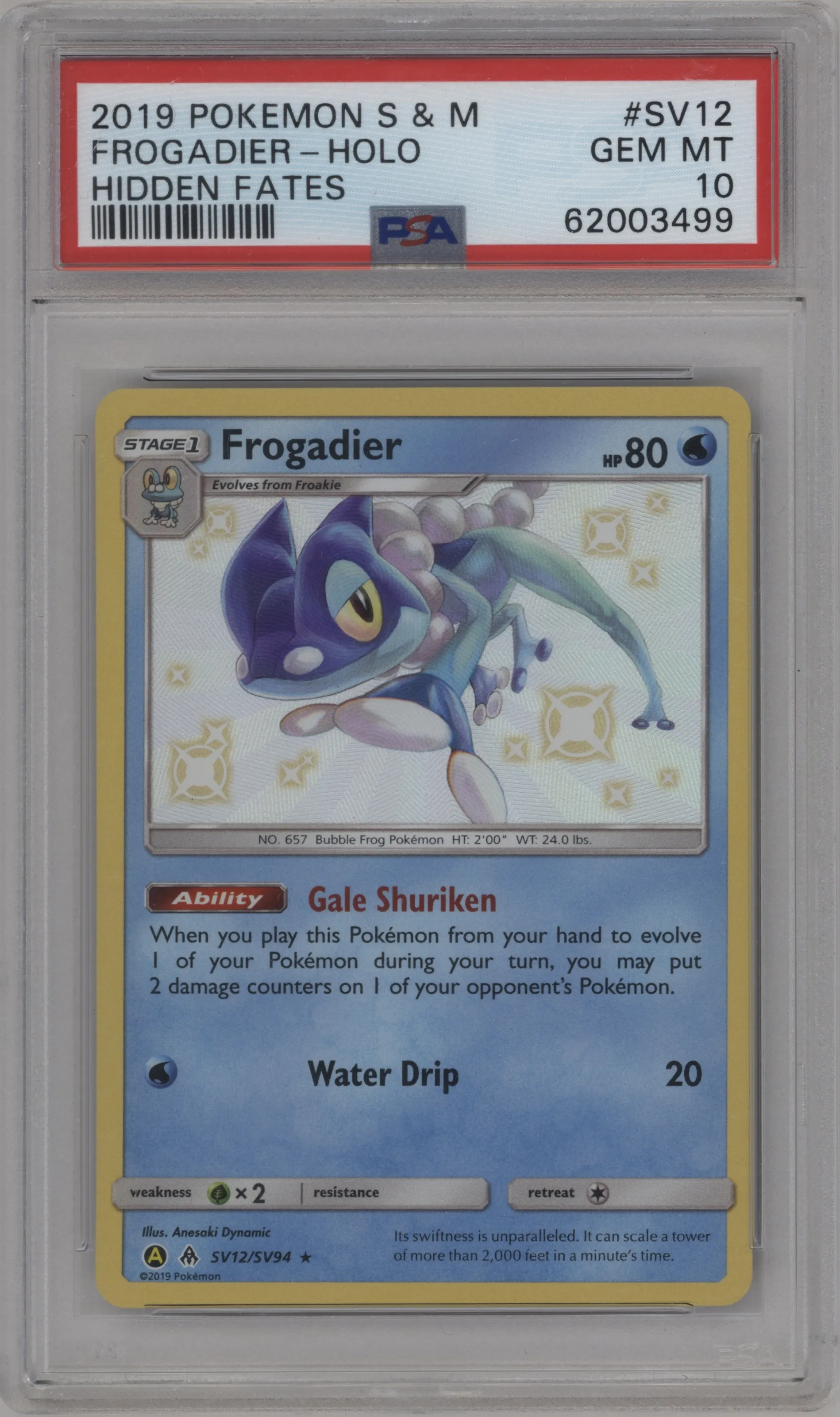 2019 Pokemon S&M Hidden Fates Frogadier #SV12 PSA 10