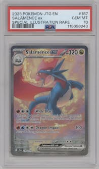Salamence ex from the 2025 Pokemon SV set graded by PSA and given an overall grade of 10.