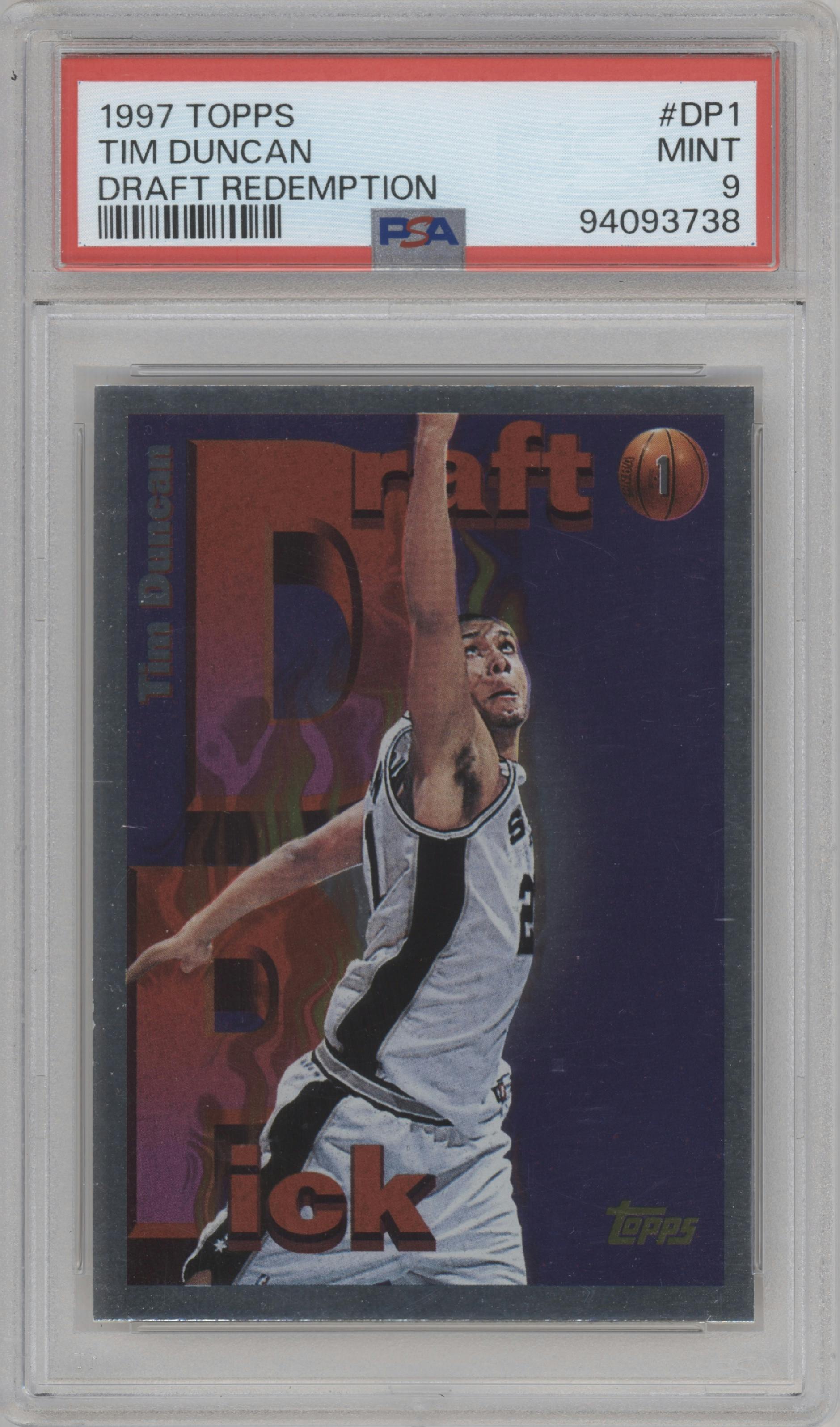 Tim Duncan from the 1997-98 Topps  set graded by PSA and given an overall grade of 9.