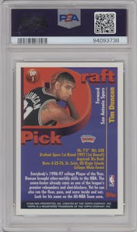 Tim Duncan from the 1997-98 Topps  set graded by PSA and given an overall grade of 9.