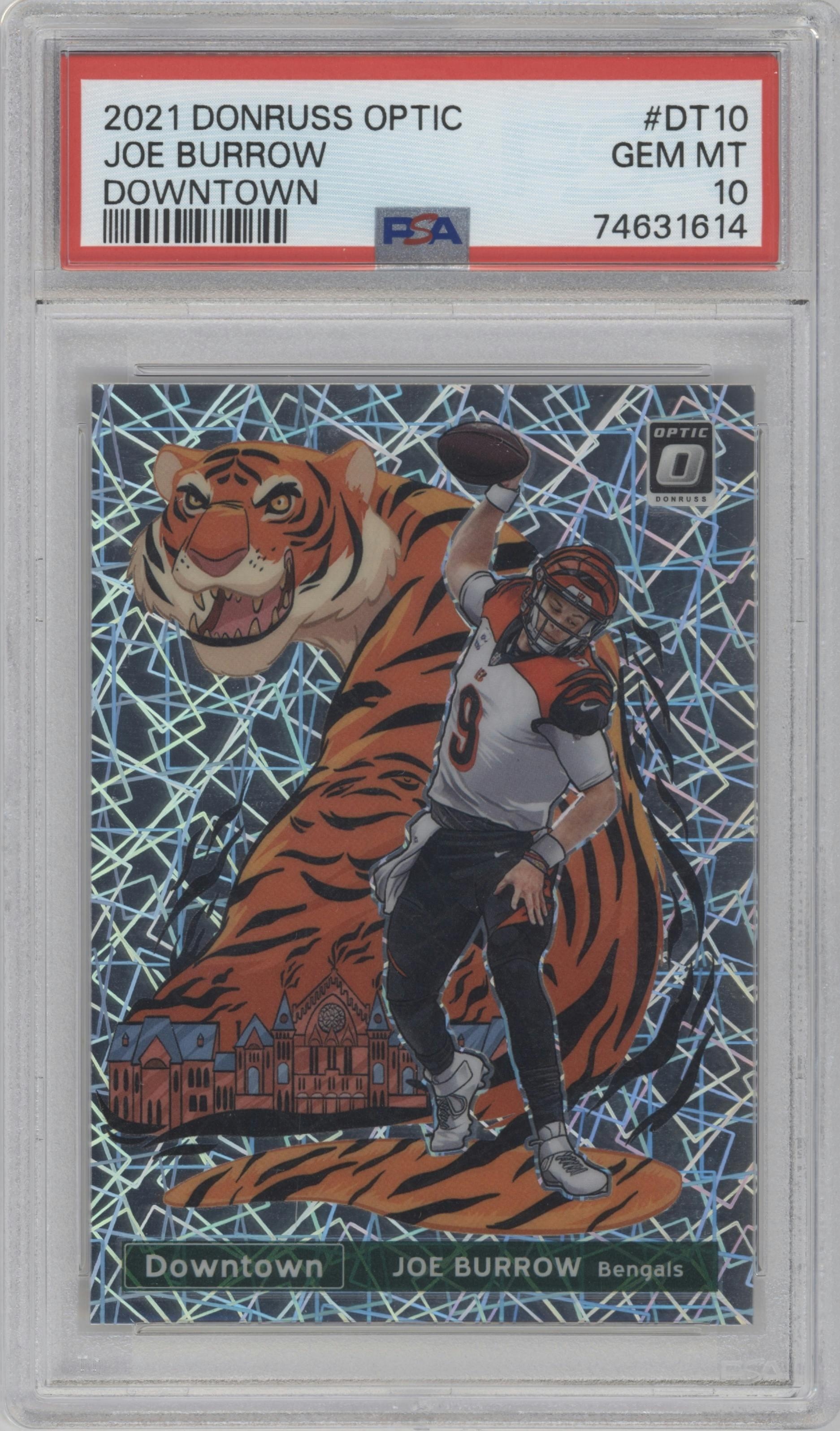 Joe Burrow from the 2021 Panini Donruss Optic set graded by PSA and given an overall grade of 10.
