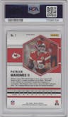 Patrick Mahomes II from the 2021 Panini Mosaic set featuring a Reactive Orange parallel graded by PSA and given an overall grade of 10.