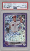 Nick Lodolo from the 2022 Topps Chrome set featuring a Purple Speckle Refractor parallel graded by PSA and given an overall grade of 10.