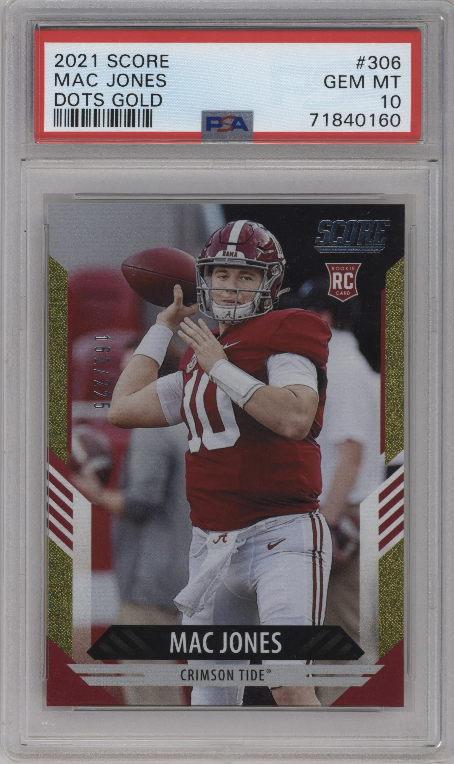 2021 Panini Score Mac Jones Gold Dots PSA 10