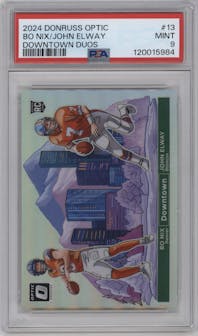 Bo Nix/John Elway from the 2024 Donruss Optic set graded by PSA and given an overall grade of 9.