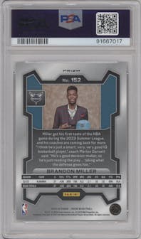Brandon Miller from the 2023-24 Panini Prizm set featuring a Fast Break parallel graded by PSA and given an overall grade of 10.