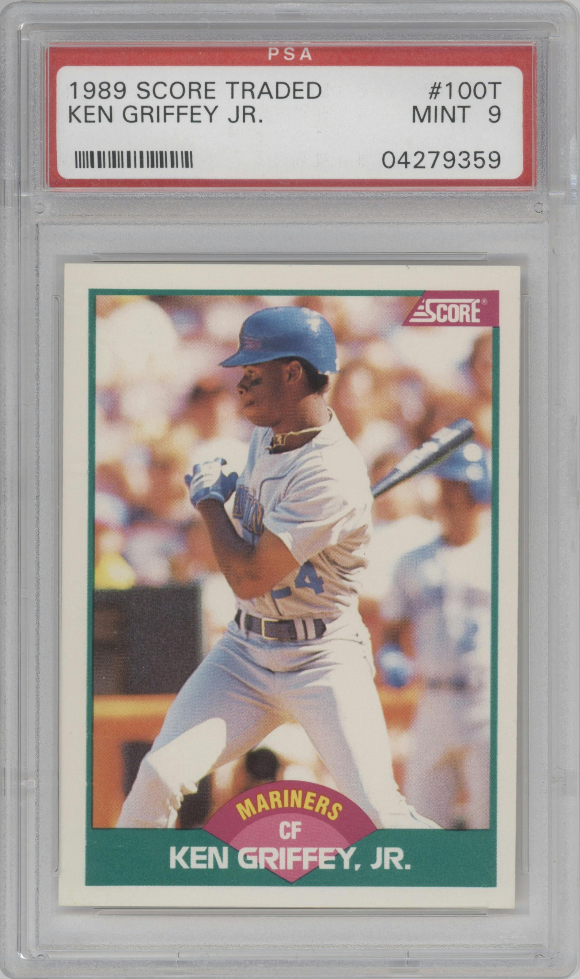 Ken Griffey, Jr. from the 1989 Score Rookie & Traded set graded by PSA and given an overall grade of 9.