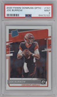 Joe Burrow from the 2020 Panini Donruss Optic set graded by PSA and given an overall grade of 9.