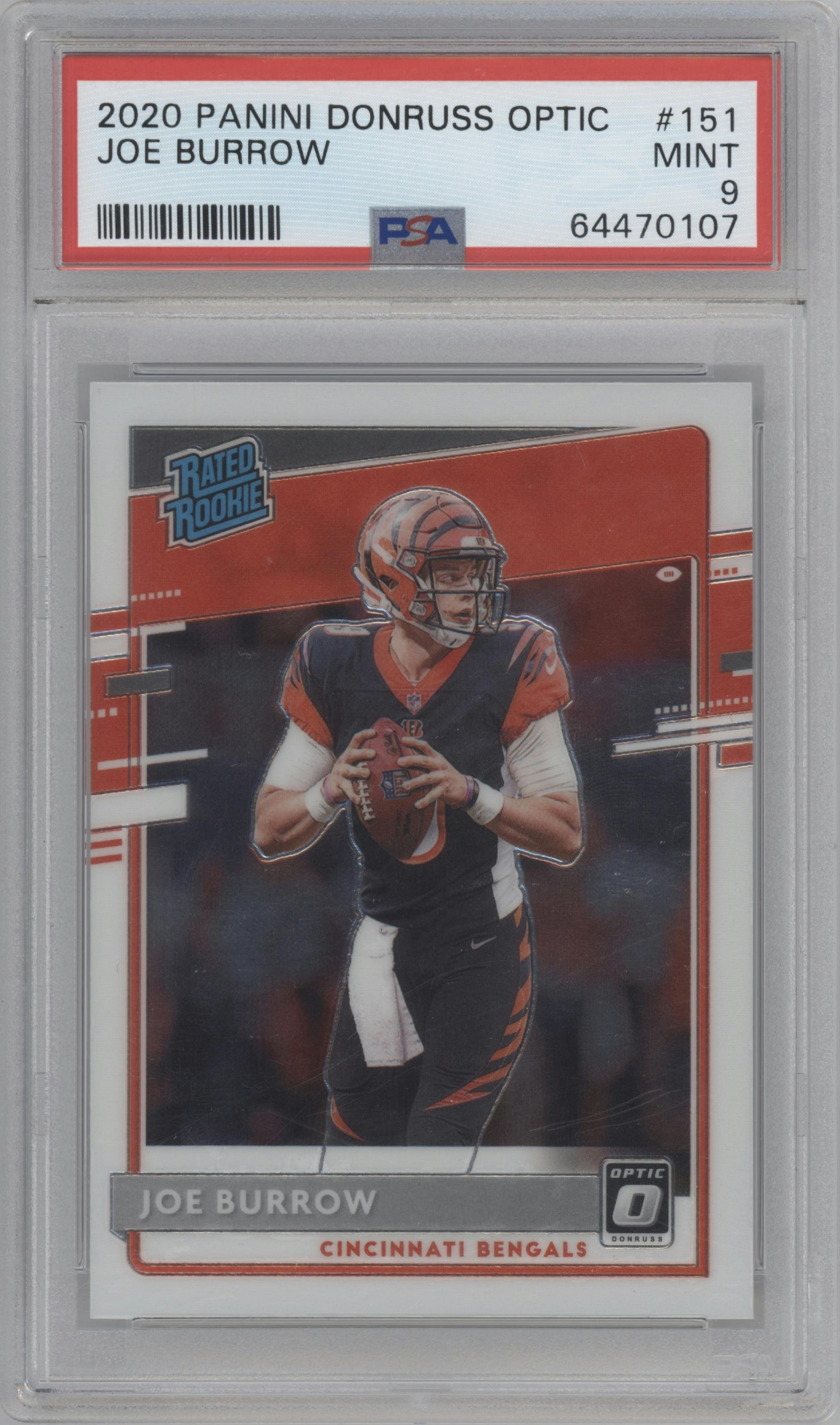 Joe Burrow from the 2020 Panini Donruss Optic set graded by PSA and given an overall grade of 9.