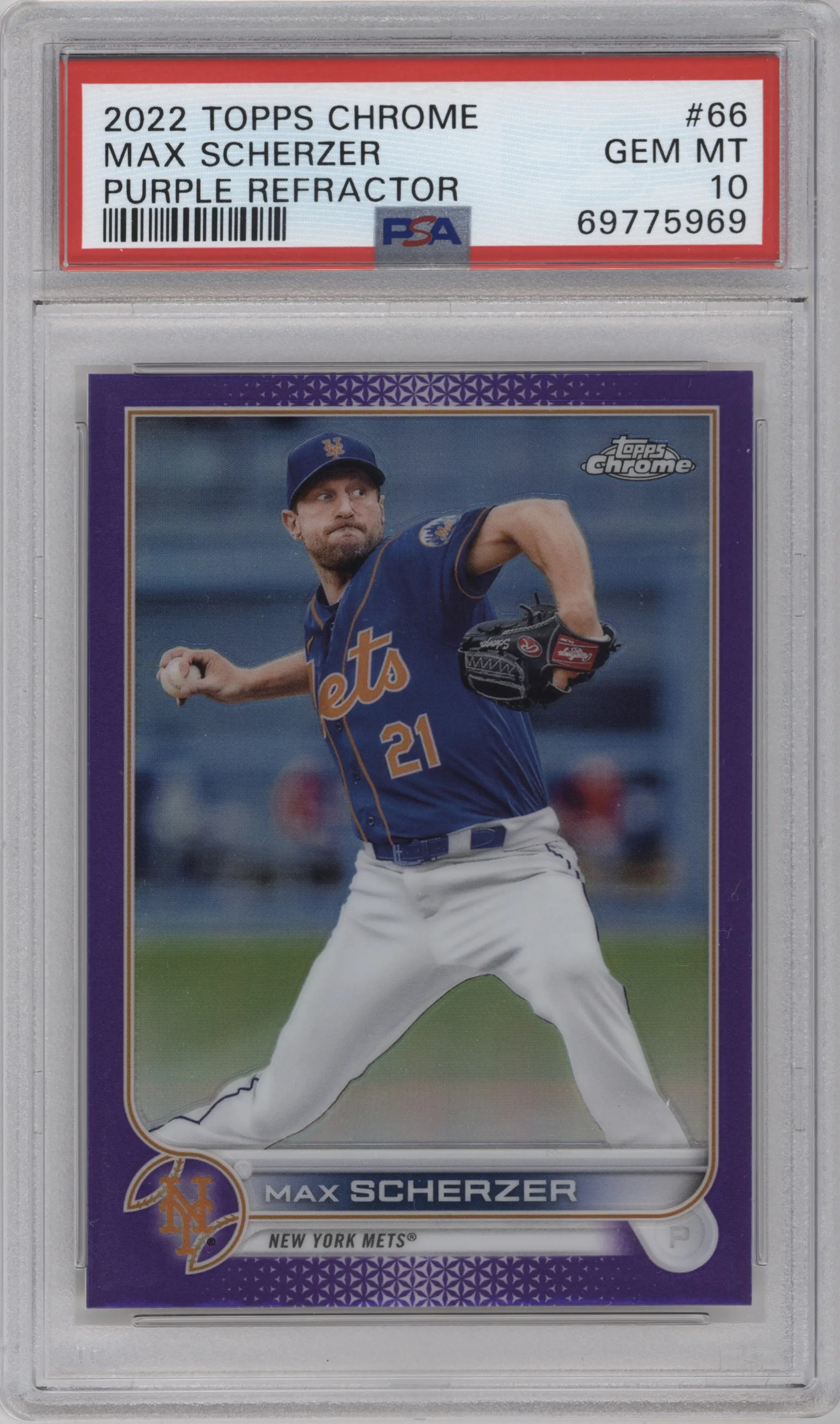 2022 Topps Chrome Max Scherzer Purple Refractor PSA 10