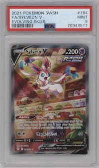 Sylveon V from the 2021 Pokemon SWSH set graded by PSA and given an overall grade of 9.