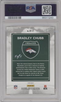 Bradley Chubb from the 2018 Panini Donruss Optic set featuring a Gold Vinyl parallel graded by PSA and given an overall grade of 9.