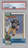 Rod Woodson from the 1990 Topps set featuring a Disclaimer Back parallel graded by PSA and given an overall grade of 10.