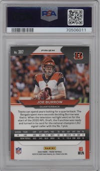 Joe Burrow from the 2020 Panini Prizm set featuring a White Sparkle parallel graded by PSA and given an overall grade of 10.