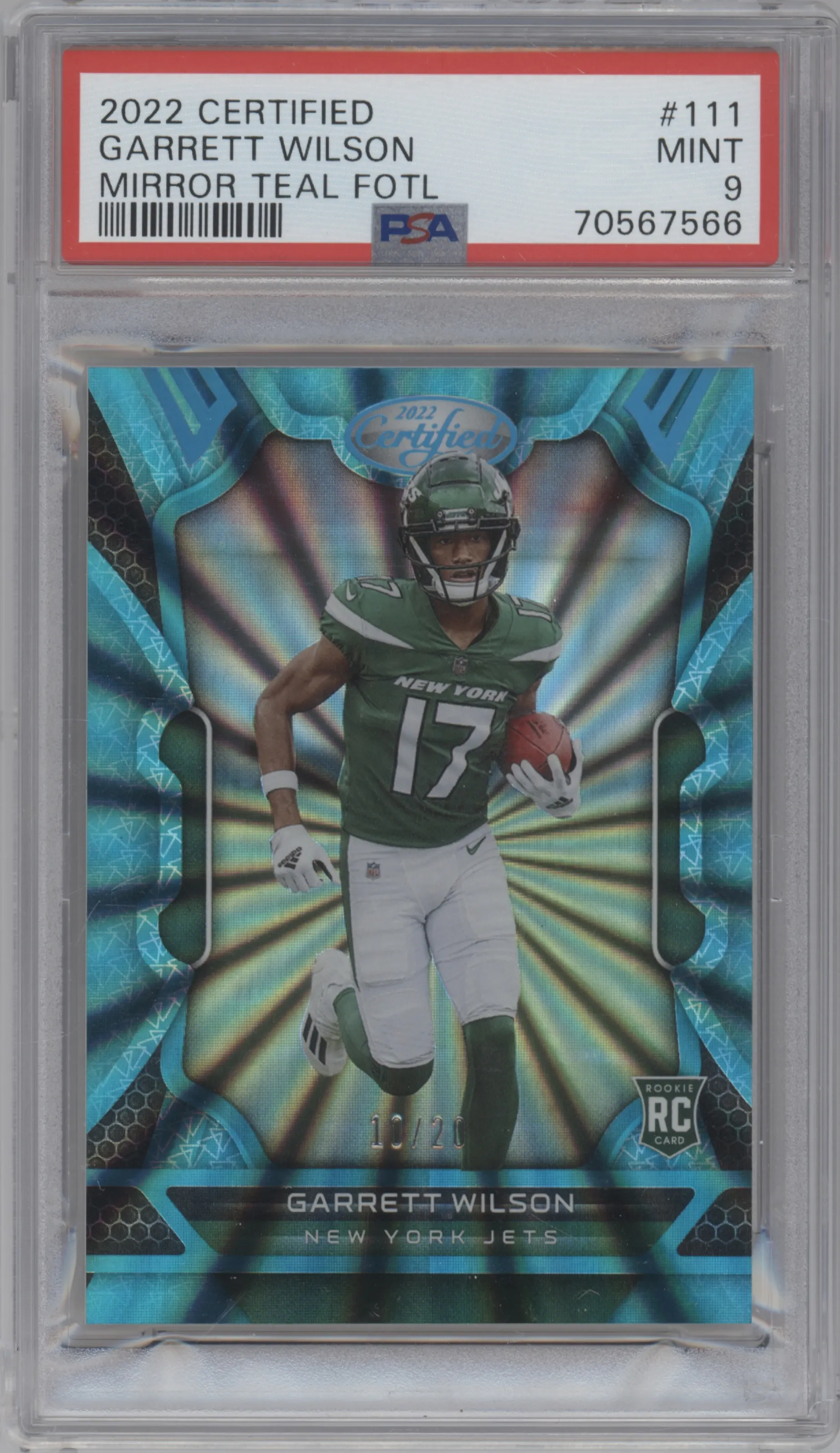2022 Panini Certified Garrett Wilson FOTL Mirror Teal PSA 9