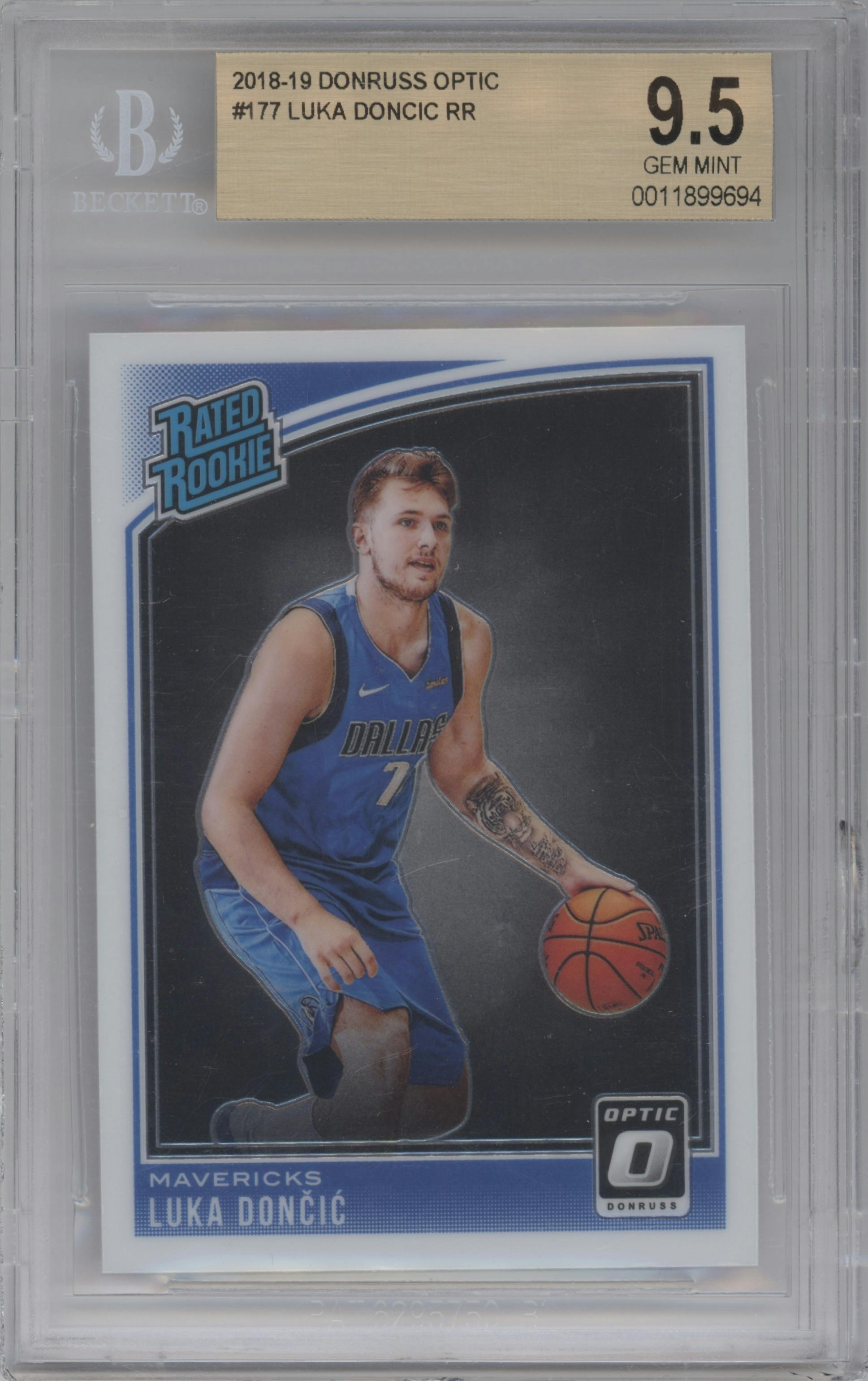 Luka Doncic from the 2018-19 Panini Donruss Optic set graded by Beckett and given an overall grade of 9.5.