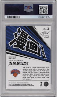 Jalen Brunson from the 2024-25 Panini Prizm Black set graded by PSA and given an overall grade of 10.