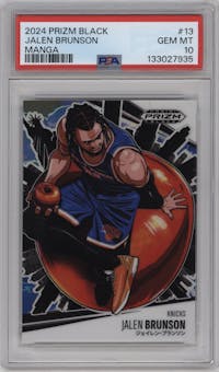 Jalen Brunson from the 2024-25 Panini Prizm Black set graded by PSA and given an overall grade of 10.