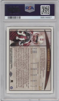 Terrell Owens  from the 1998 Topps Chrome set featuring a Refractor parallel graded by PSA and given an overall grade of 10.