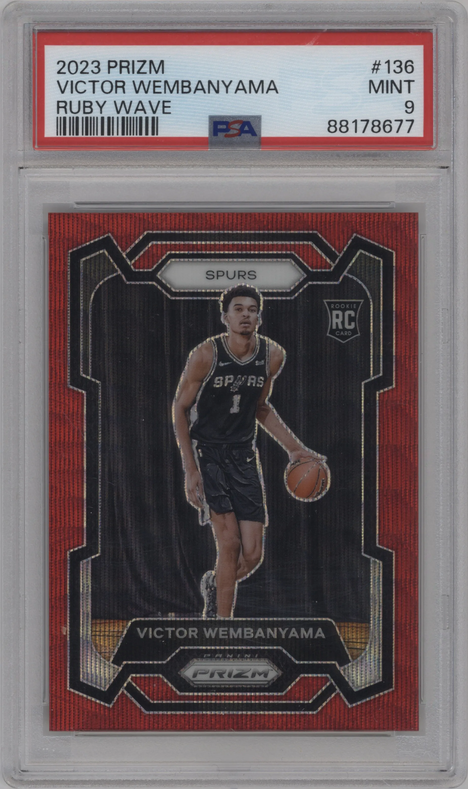 2023 Panini Prizm Victor Wembanyama Ruby Wave #136 PSA 9