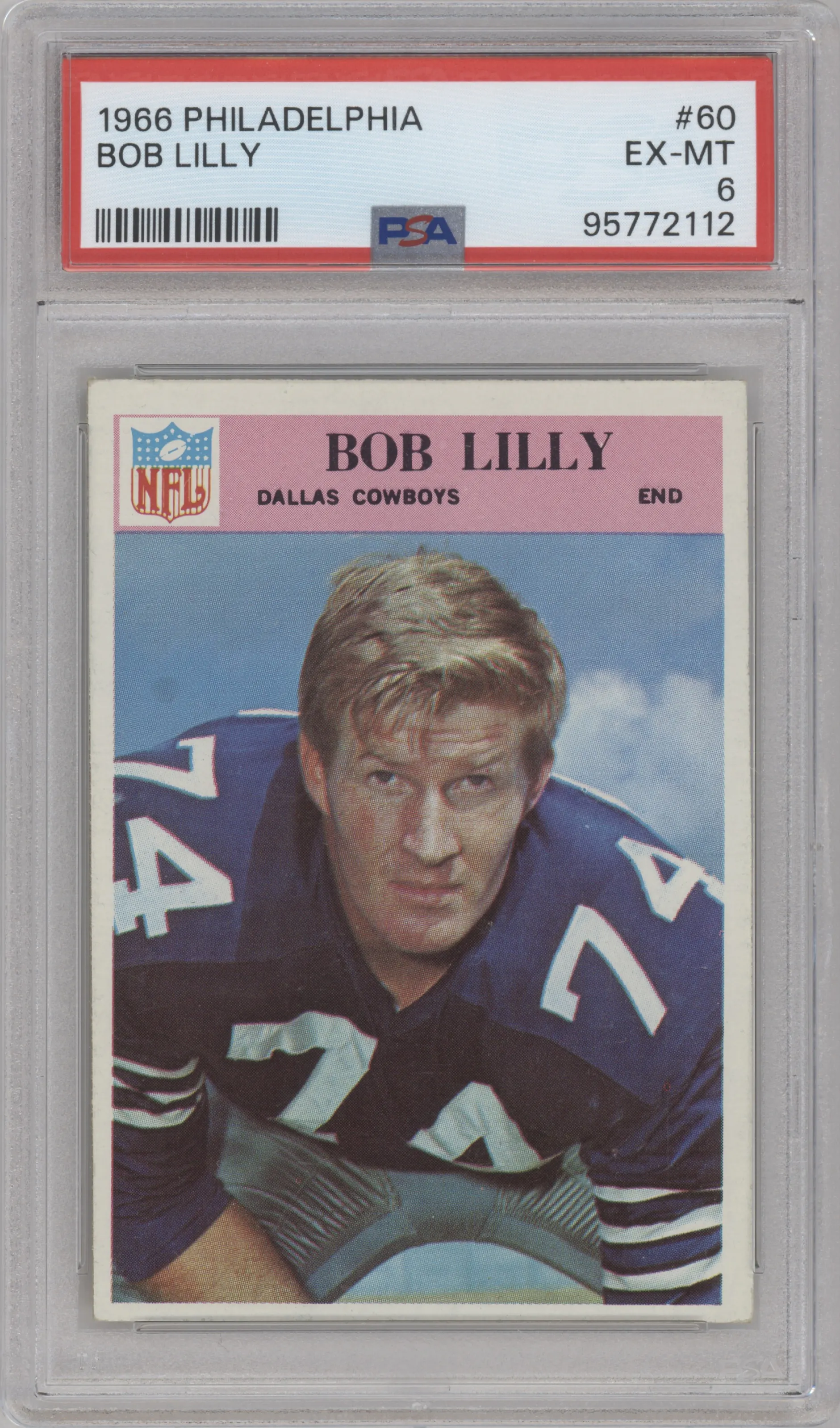 Bob Lilly from the 1966 Philadelphia set graded by PSA and given an overall grade of 6.