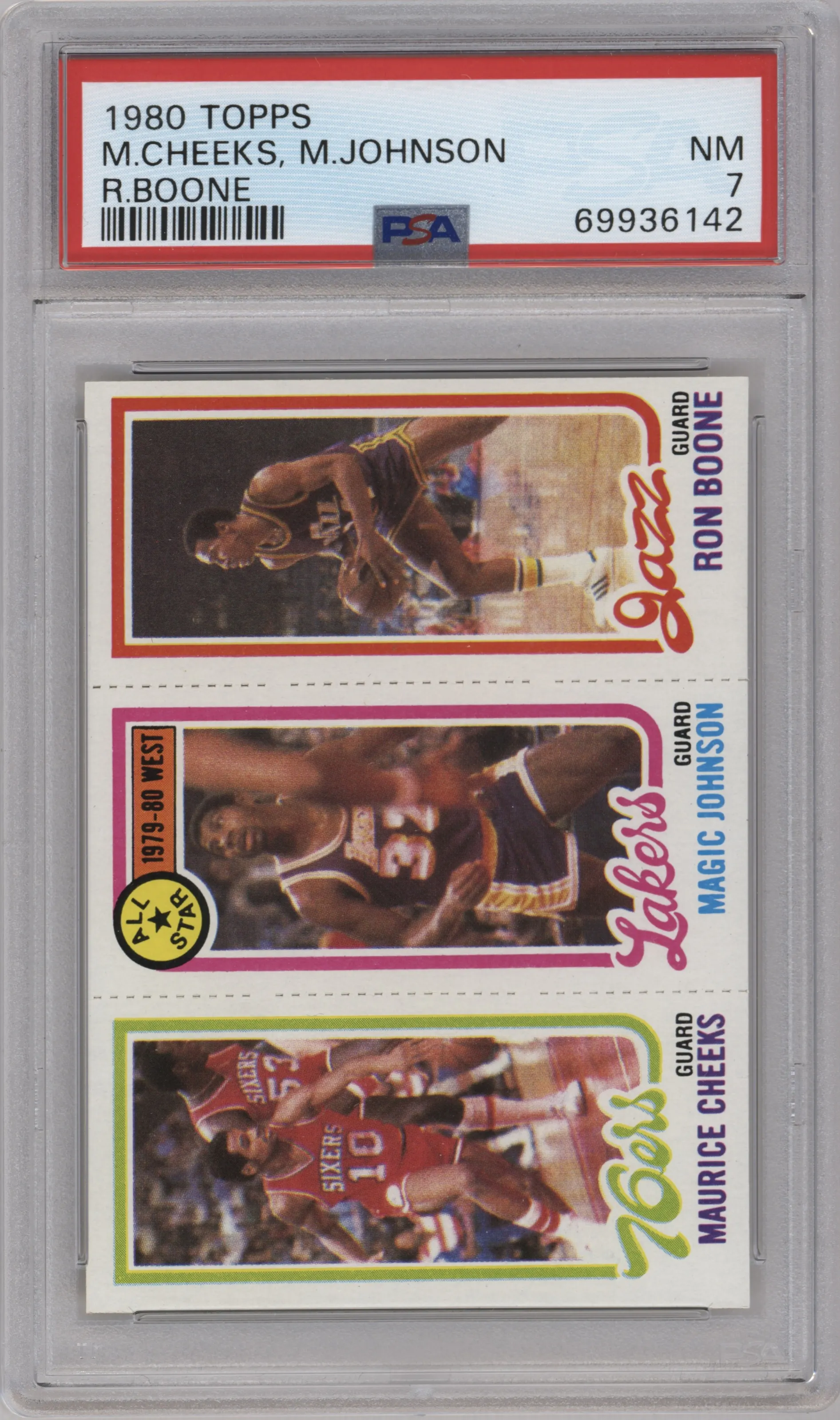 1980 Topps Maurice Cheeks/Magic Johnson/Ron Boone PSA 7