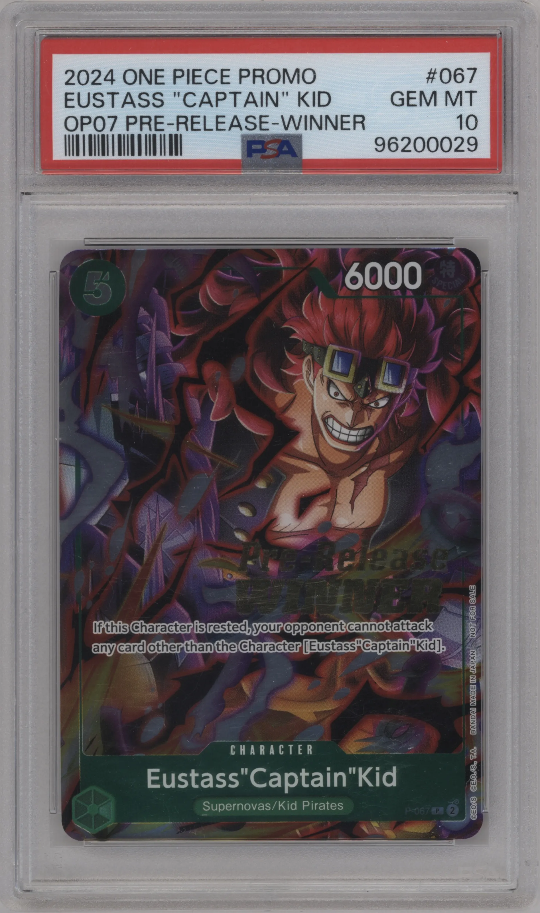 2024 One Piece OP-07 Pre-Release Eustass"Captain"Kid Winner PSA 10