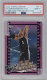 Victor Wembanyama from the 2023-24 Topps Chrome set featuring a Pink Refractor parallel graded by PSA and given an overall grade of 10.