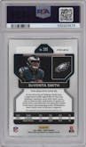 DeVonta Smith from the 2021 Panini Prizm set featuring a  Silver Prizm parallel graded by PSA and given an overall grade of 10.