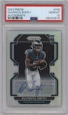 DeVonta Smith from the 2021 Panini Prizm set featuring a  Silver Prizm parallel graded by PSA and given an overall grade of 10.