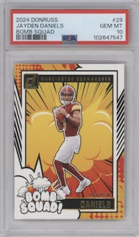 Jayden Daniels from the 2024 Donruss set graded by PSA and given an overall grade of 10.