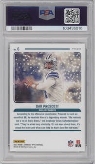 Dak Prescott from the 2023 Donruss Optic set graded by PSA and given an overall grade of 10.
