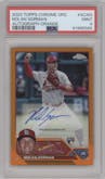 Nolan Gorman from the 2023 Topps Chrome Update set featuring a Orange Refractor parallel graded by PSA and given an overall grade of 9.