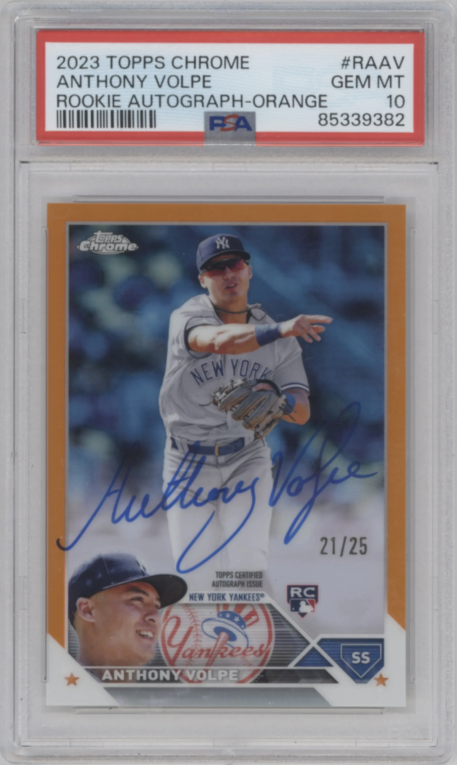 2023 Topps Chrome Rke.Auto Anthony Volpe Orange Refractor PSA 10