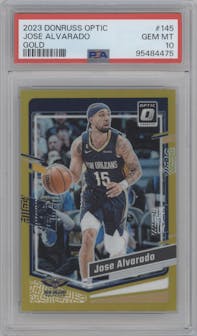 Jose Alvarado from the 2023-24 Donruss Optic set featuring a Gold parallel graded by PSA and given an overall grade of 10.