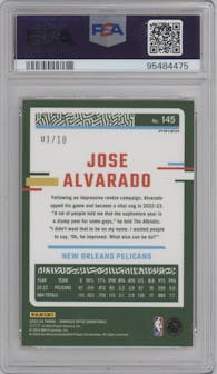 Jose Alvarado from the 2023-24 Donruss Optic set featuring a Gold parallel graded by PSA and given an overall grade of 10.
