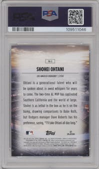 Shohei Ohtani from the 2025 Topps set graded by PSA and given an overall grade of 9.