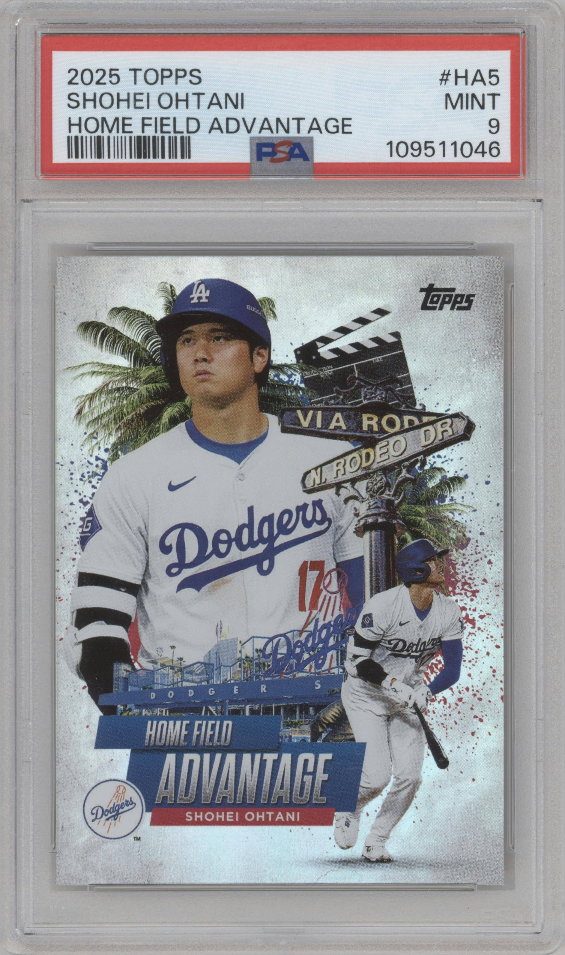 Shohei Ohtani from the 2025 Topps set graded by PSA and given an overall grade of 9.