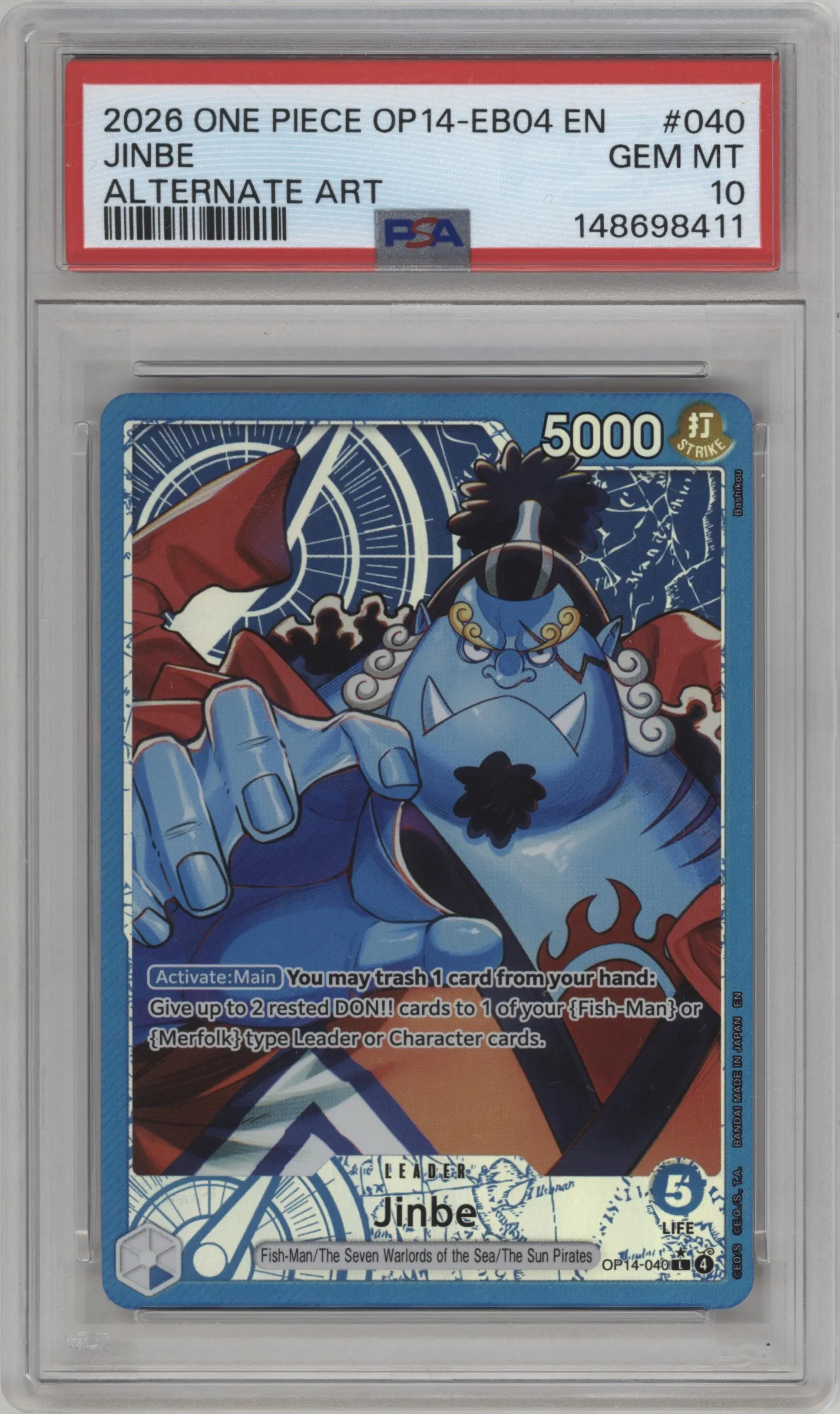 2026 One Piece The Azure Sea's Seven Jinbe Alternate Art PSA 10