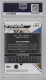 Stephen Curry from the 2023-24 Finest set featuring a Red & Black Geometric Refractor parallel graded by PSA and given an overall grade of 9.