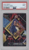 Stephen Curry from the 2023-24 Finest set featuring a Red & Black Geometric Refractor parallel graded by PSA and given an overall grade of 9.